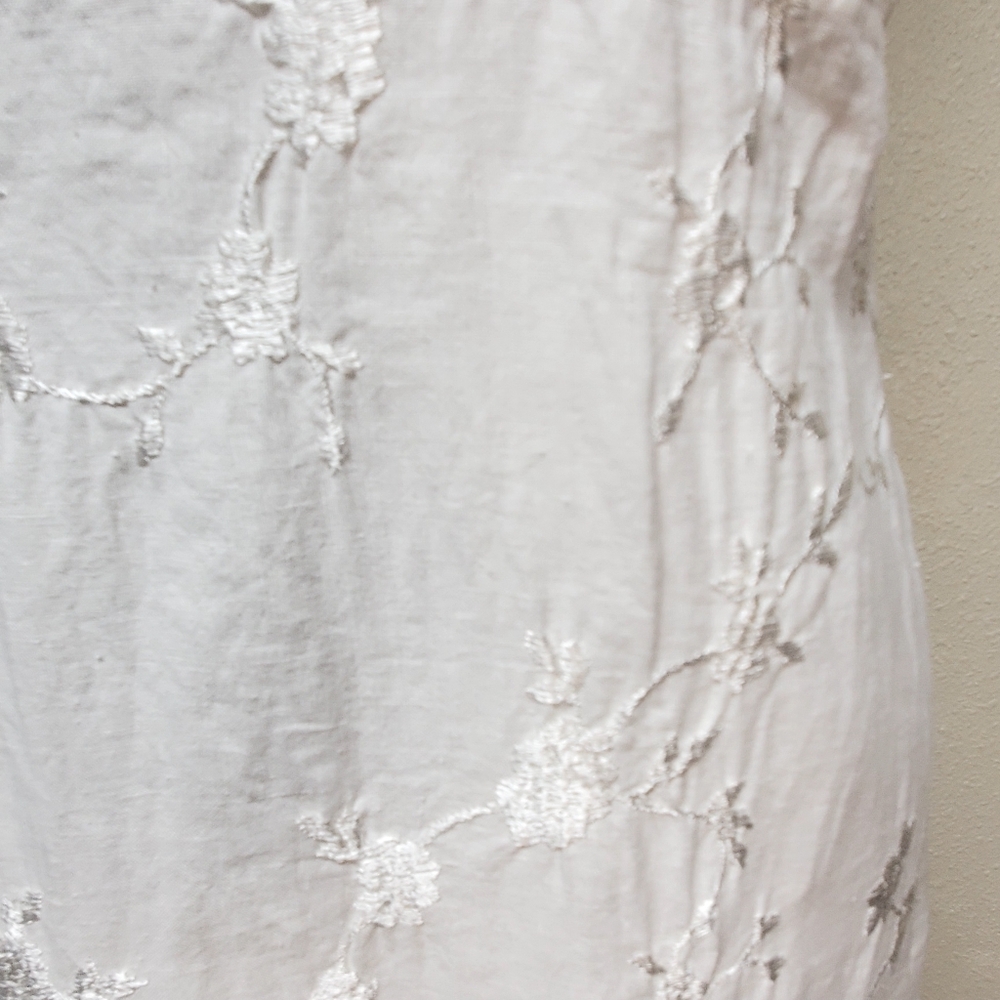 Johnny Was White Floral Embroidered Midi Dress 100% Linen Size Medium - Picture 5 of 9